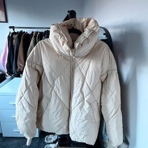 Zara Cream Quilted Puffer Jacket